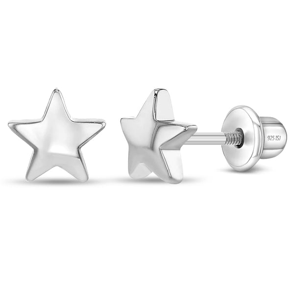 Classic Polished Star Baby / Toddler / Kids Earrings Screw Back Celest