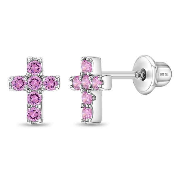 The Perfect Cross 7mm Baby / Toddler / Kids Earrings Screw Back - Ster