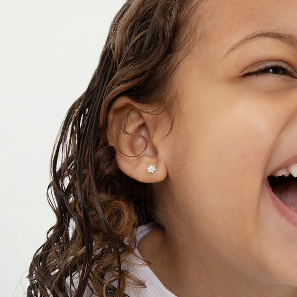 Opal Button 4mm Baby / Toddler / Kids Earrings Screw Back - Sterling S