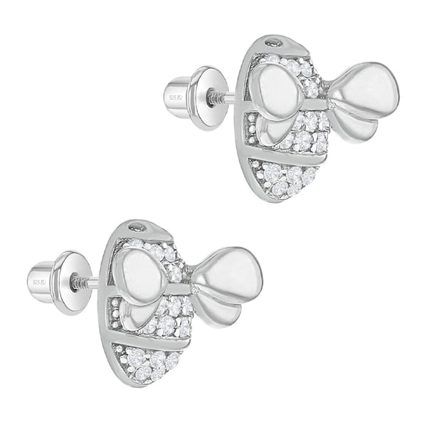 925 Sterling Silver Clear Cubic Zirconia Turtle Screw Back Earrings for Girls, Girl's, Size: Small