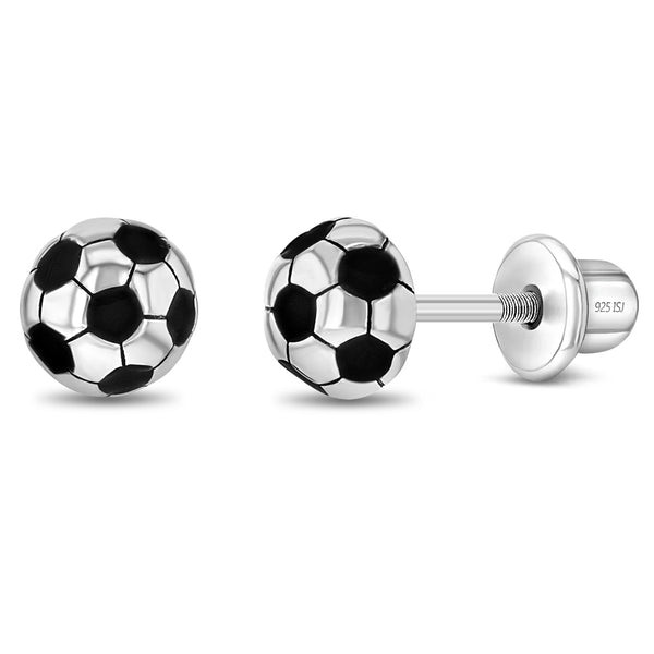 Soccer Ball Kids / Children's / Girls Earrings Screw Back Enamel - Ste