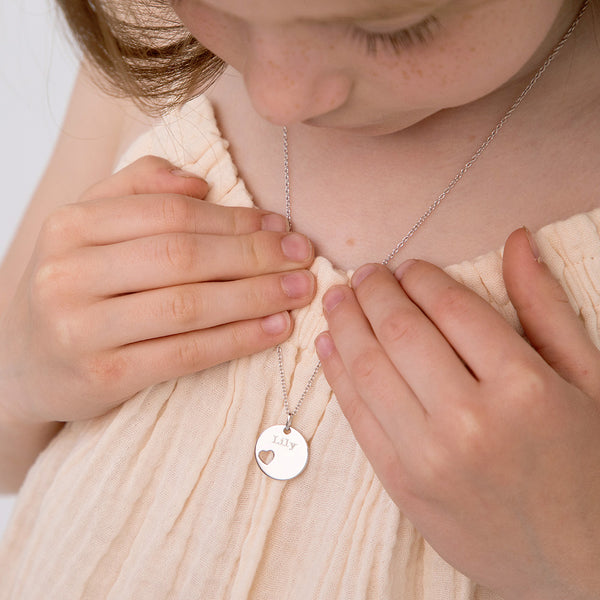Heart Cutout Circle 16mm Kids Children's Girls Pendant/Necklace Pe