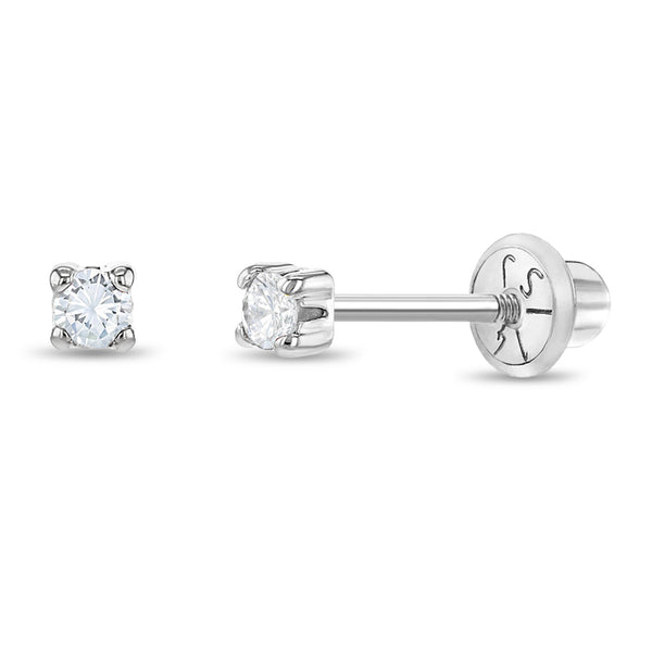 Baby Girls' Pink 4 Prong CZ Solitaire Screw Back 14K Gold Earrings - 2mm - in Season Jewelry