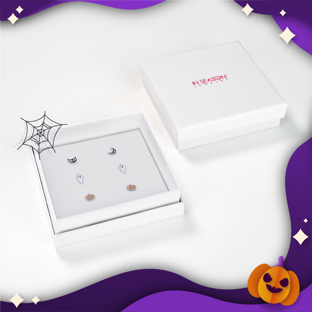 Halloween Trio Kids / Children's / Girls Earrings Screw Back Set Enamel - Sterling Silver