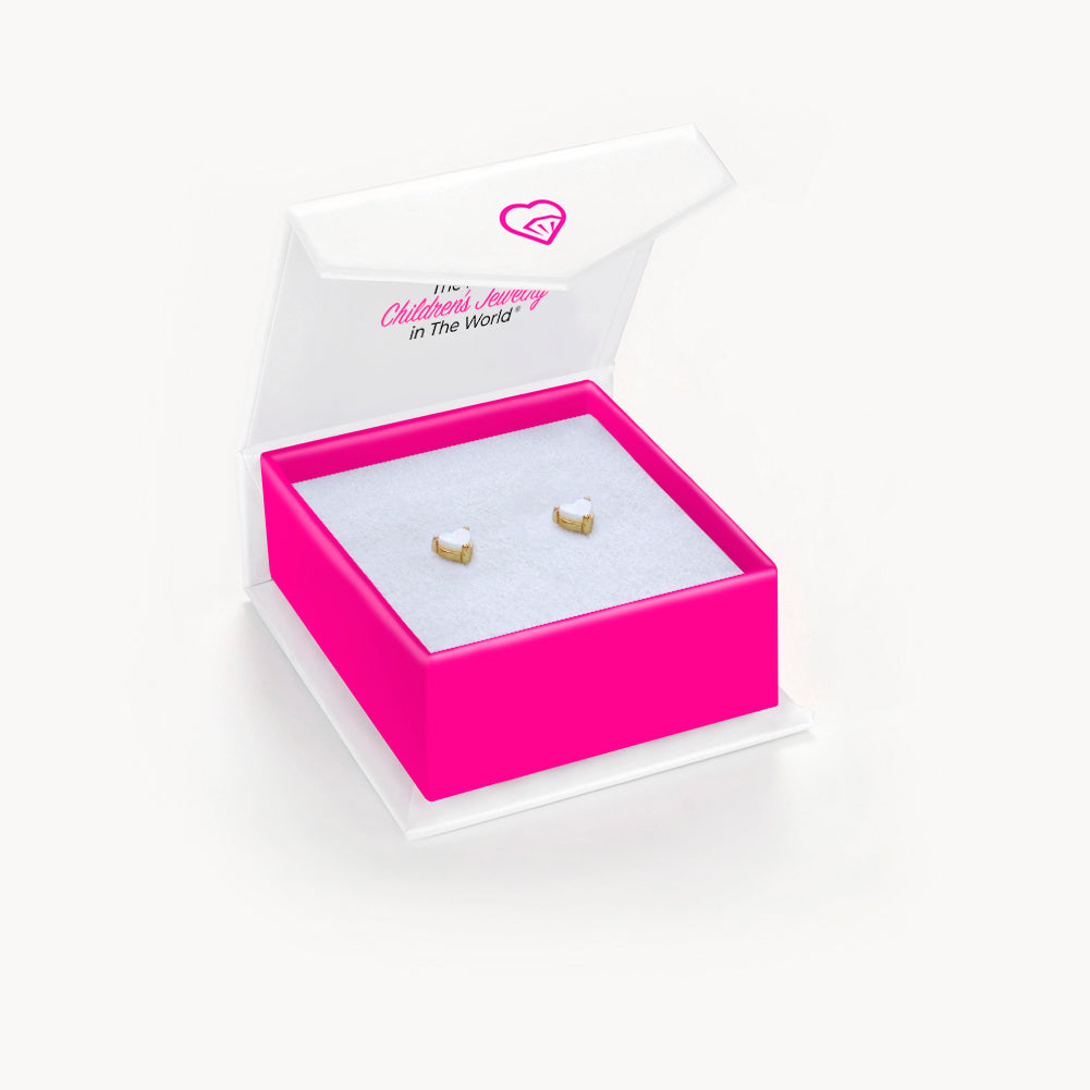 Mother of Pearl Heart Kids / Children Earrings - Sterling Silver Gold Plated