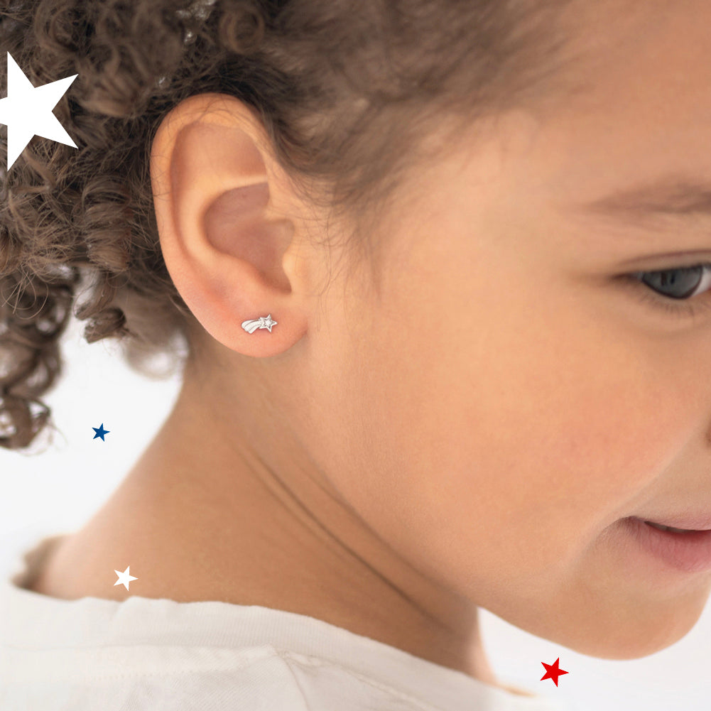 Patriotic Star Trio Kids / Girls Earrings Screw Back Set - Sterling Silver