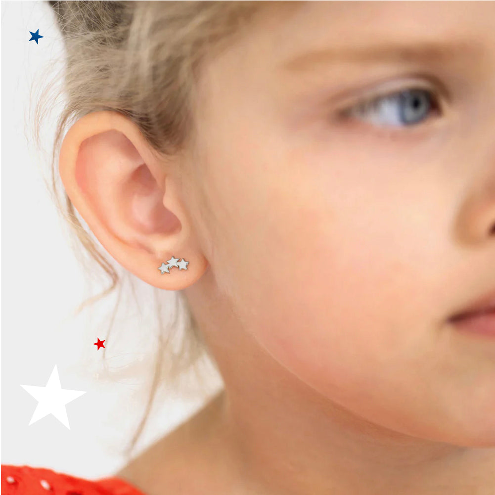 Stars & Sparkle Kids / Girls Earrings Screw Back Set - Sterling Silver