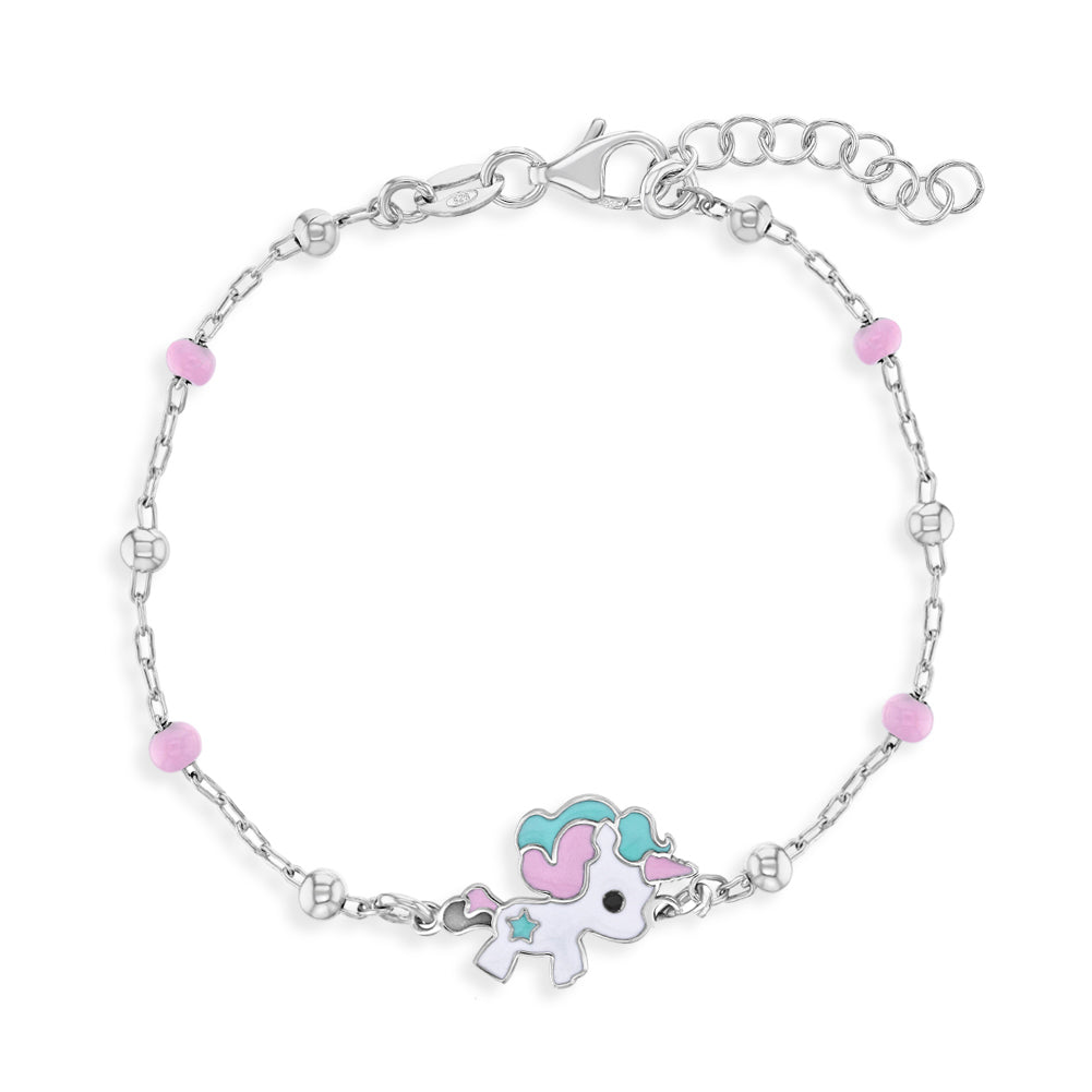 925 Sterling Silver Beautiful Pink & White Enamel Unicorn Jewelry Set for  Young Girls