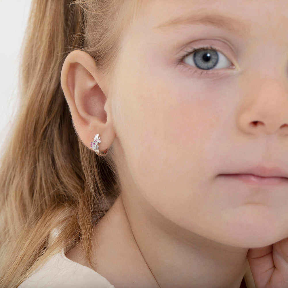 Opal Heart Dangle 9mm Kids / Children's / Girls Earrings Hoop/Huggie S