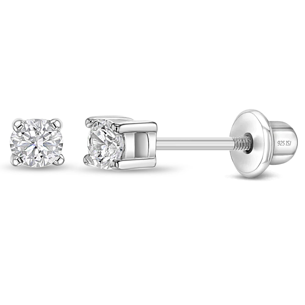 www. - 6 Sizes (3mm-9mm) Screw Back Studs Simple Clear CZ Four  Prong Earrings Stainless