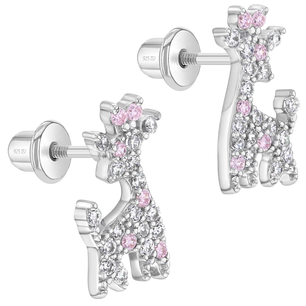 Cubic Zirconia Giraffe Kids / Children's / Girls Earrings Screw Back - Sterling Silver at in Season Jewelry