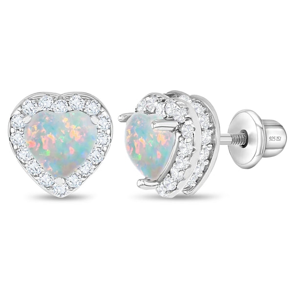 14k Gold Opal and CZ hot Heart Earrings