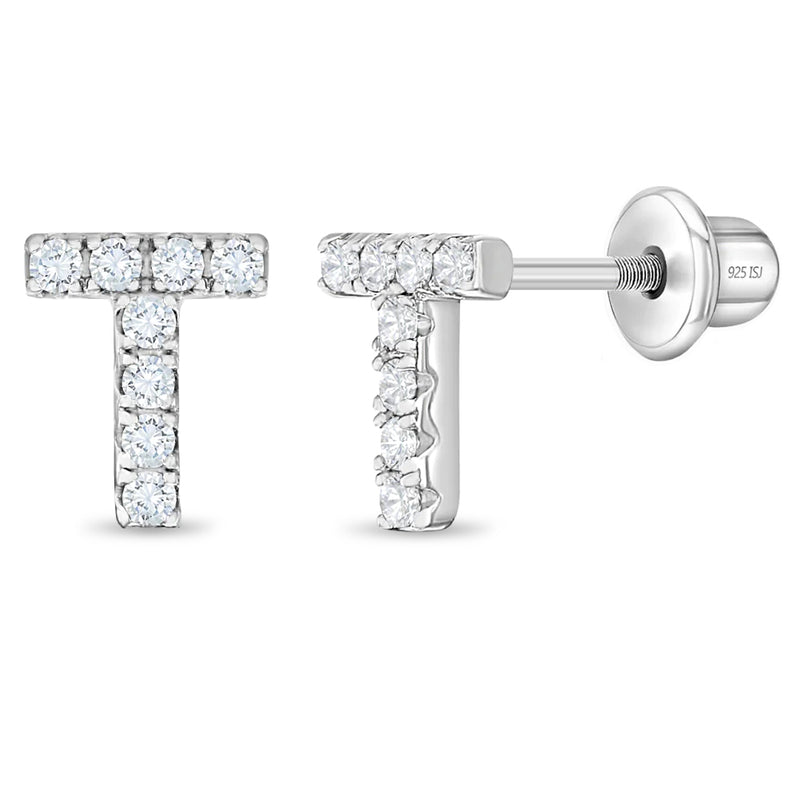 Cubic Zirconia Letter Initial Baby / Toddler / Kids Earrings Screw Bac