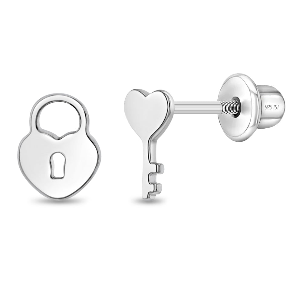 Lock & Love Kids / Children's / Girls Earrings Screw Back - Sterling Silver