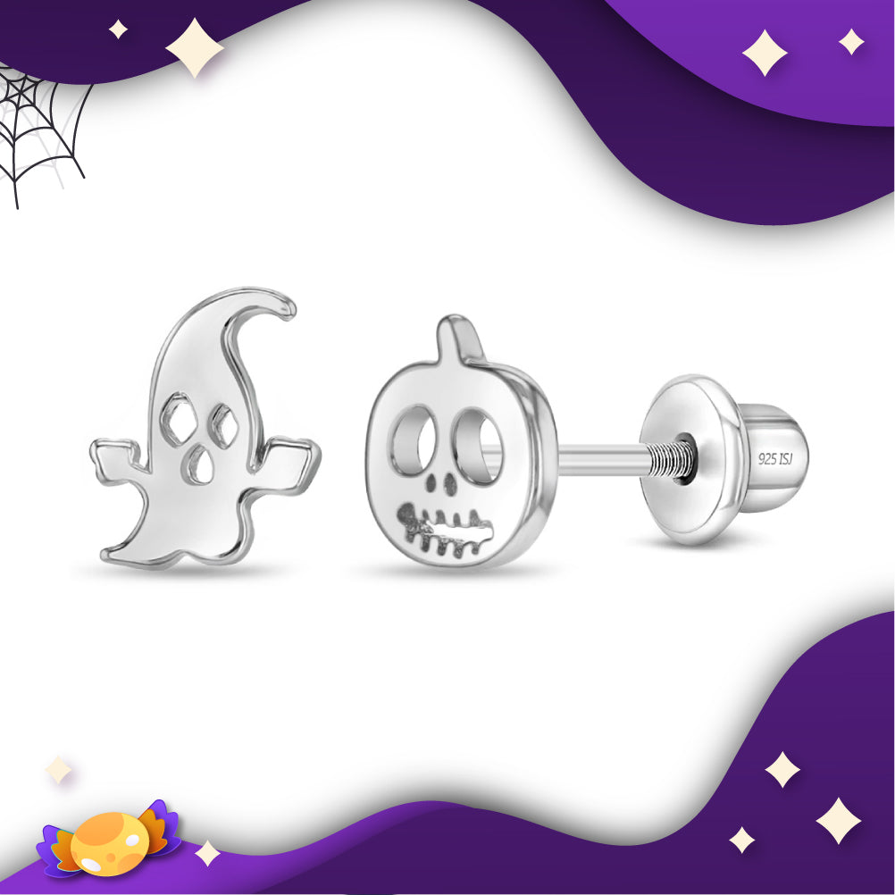 Spooky Pals Kids / Children's / Girls Earrings Screw Back - Sterling Silver
