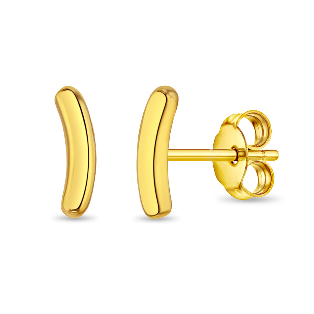 Curved Bar Kids / Children Earrings - Sterling Silver Gold Flashed