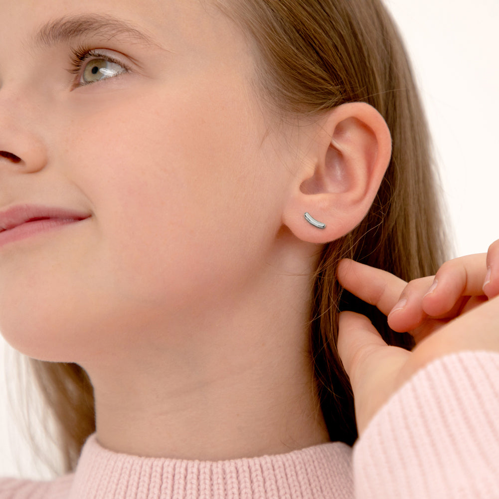 Curved Bar Kids / Children / Girls Earrings - Sterling Silver