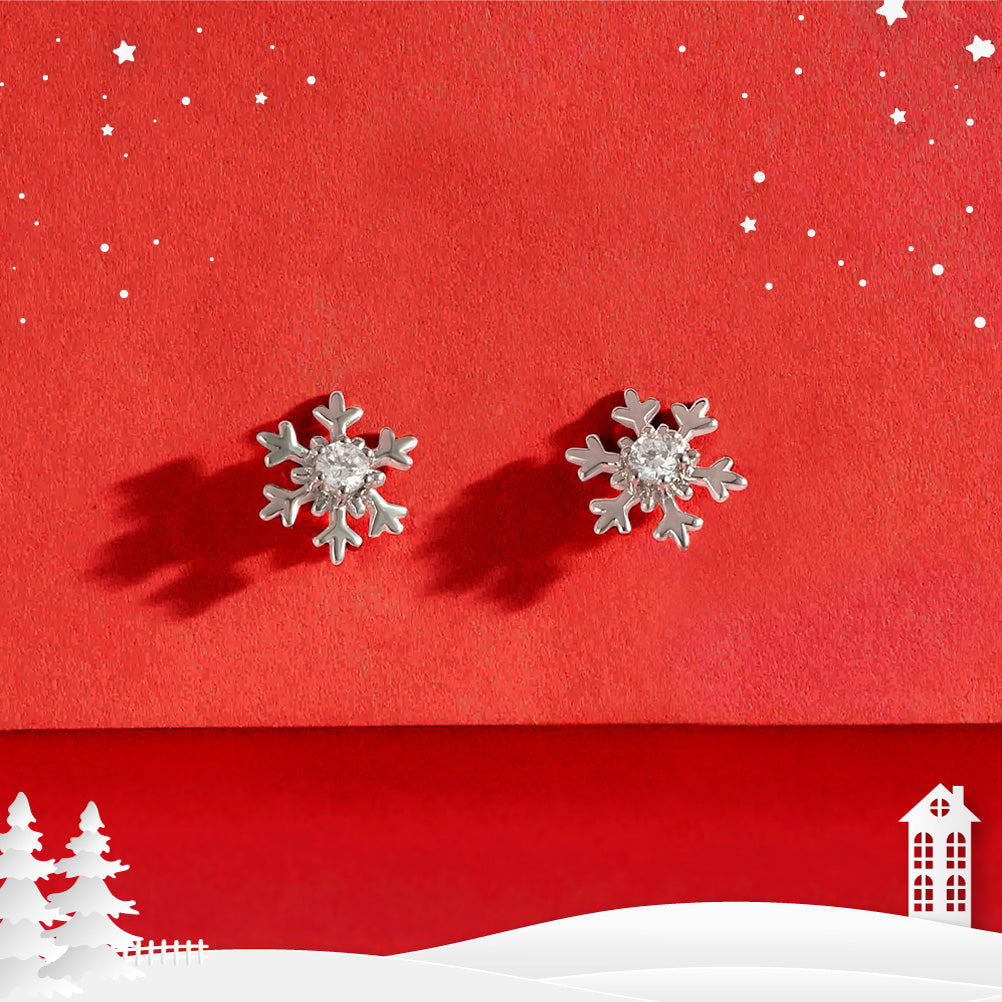 Icy Snowflake Kids / Children's / Girls Earrings Screw Back - Sterling Silver