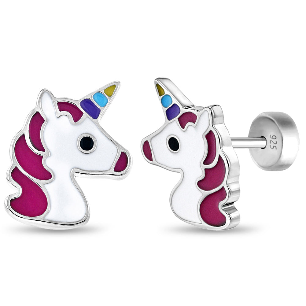 925 Sterling Silver Shiny Purple Cubic Zirconia Unicorn Jewelry Charm Set for Girls at in Season Jewelry