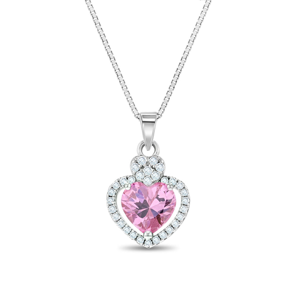 White Gold Diamond Heart Necklace for Kids