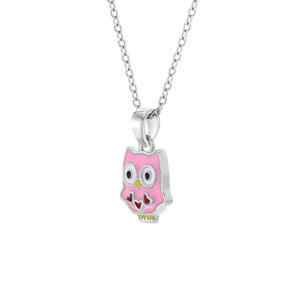 925 Sterling Silver Multicolor Enamel Cute Owl Earrings & Necklace Set for Young Girls