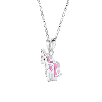 925 Sterling Silver Beautiful Pink & White Enamel Unicorn Jewelry Set for Young Girls