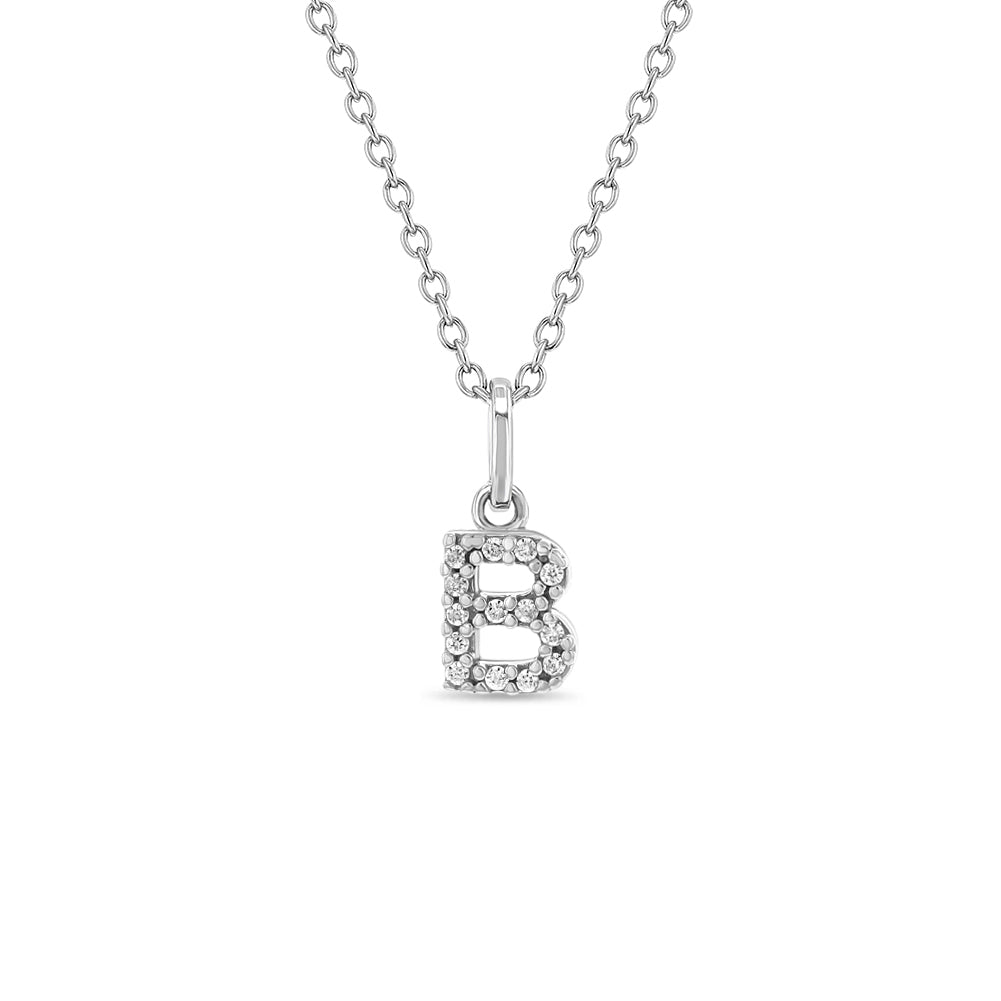 CZ Letter V Pendant Necklace in Sterling Silver