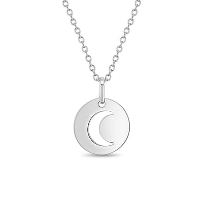 Round Moon Cutout Kids / Children's / Girls Pendant/Necklace - Sterling Silver