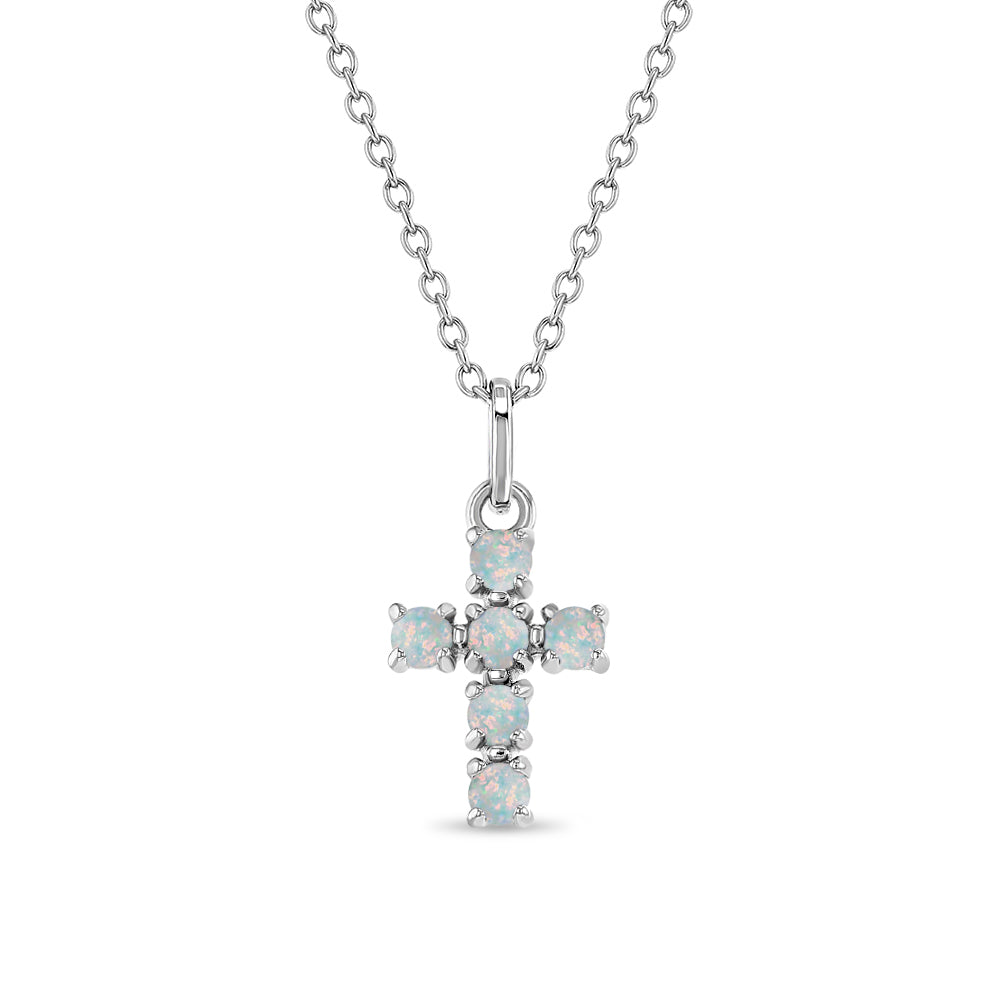 Opal Cross Kids / Children's / Girls Pendant/Necklace - Sterling Silver