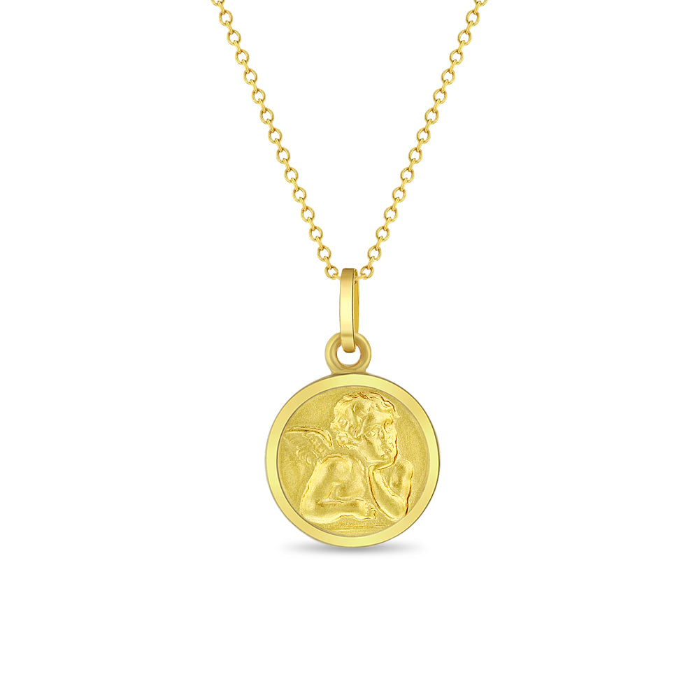 Guardian Angel Medal 11mm Toddler/Kids Necklace Religious - Gold Plated Sterling Silver