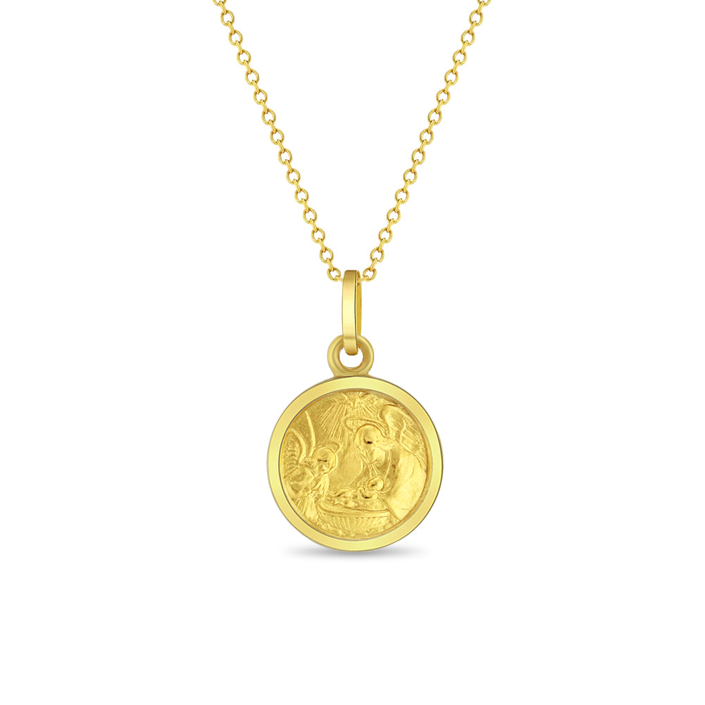 Baptism Medal 11mm Toddler/Kids Necklace Religious - Gold Plated Sterling Silver