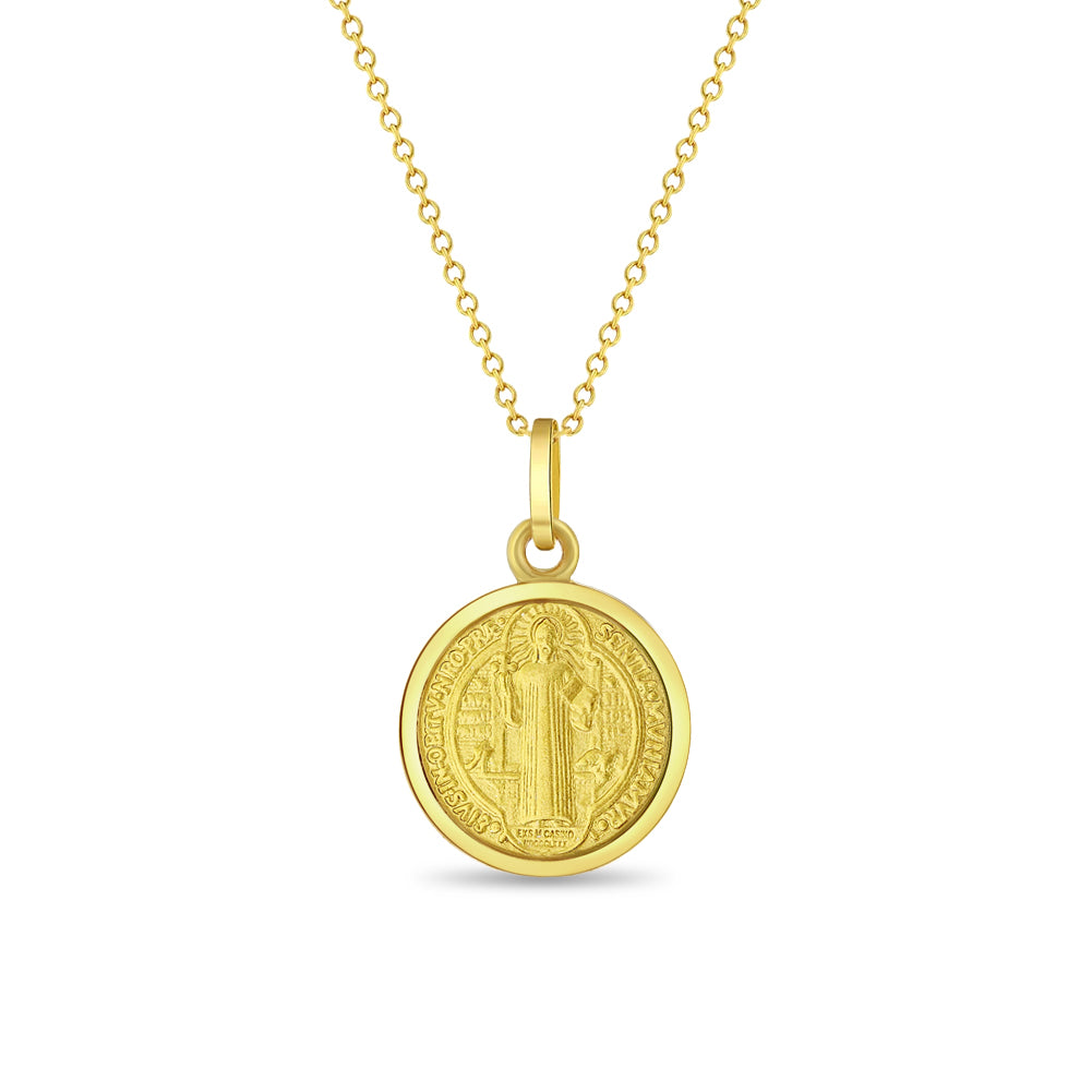 Saint Benedict Medal 13mm Toddler/Kids Necklace Religious - Gold Plated Sterling Silver