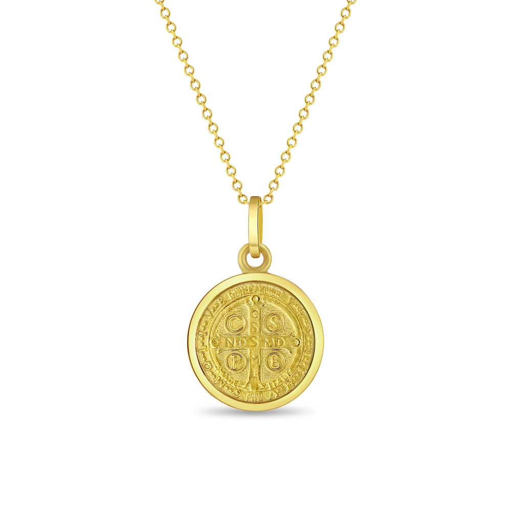 Saint Benedict Medal 13mm Toddler/Kids Necklace Religious - Gold Plated Sterling Silver