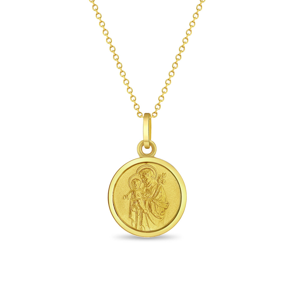 Saint Joseph Medal 13mm Toddler/Kids Necklace Religious - Gold Plated Sterling Silver