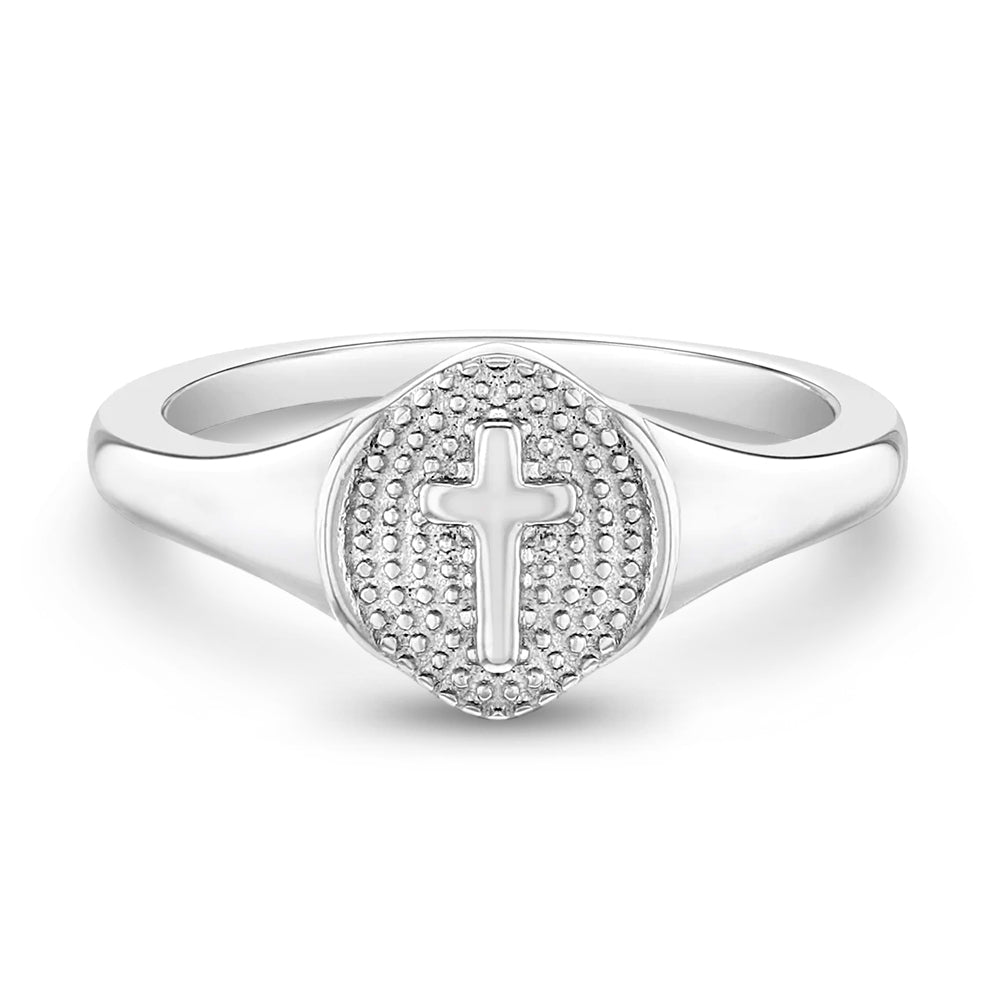 Silver Cubic Zirconia Boys Signet Ring - Size M in White | Prouds