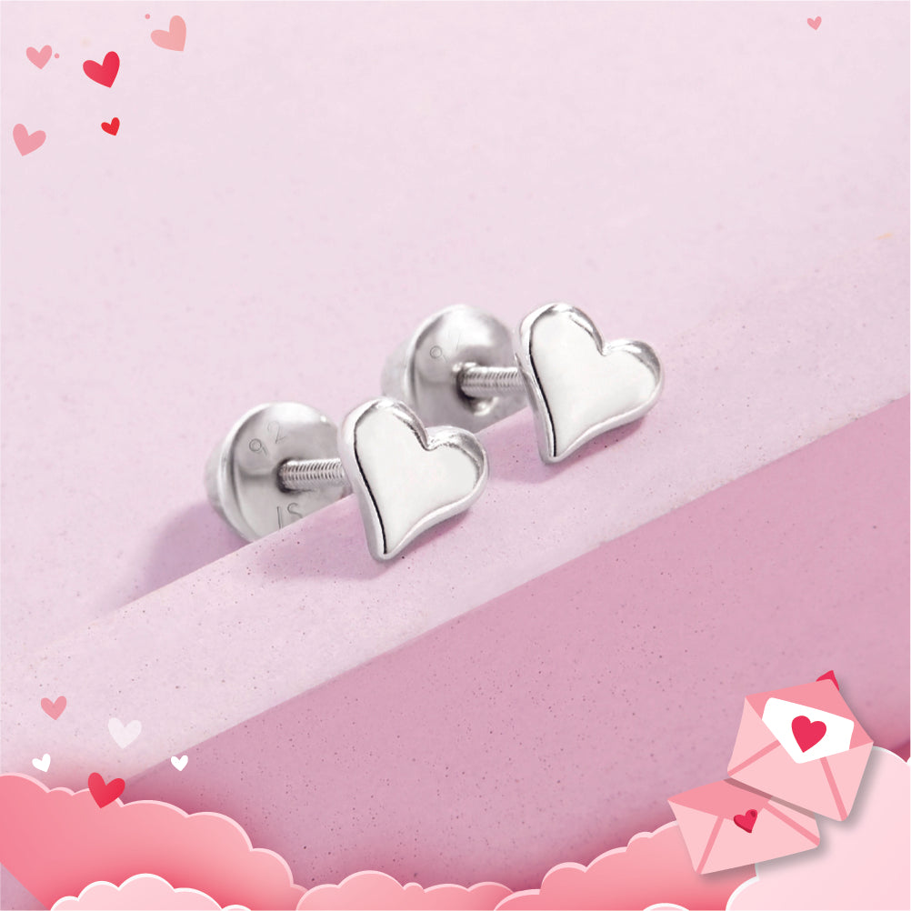 Classic Polished Heart Baby / Toddler / Kids Earrings Screw Back - Sterling Silver