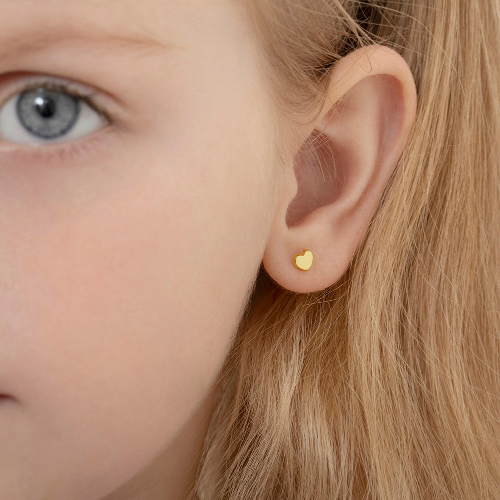 Kid Enamel Heart Stud Earrings 14K Gold