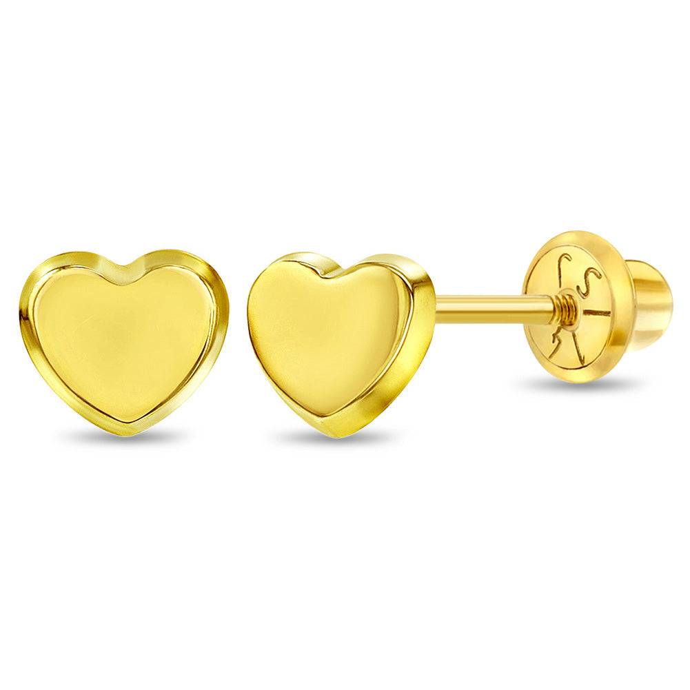 14k Yellow Gold Mother of Pearl Little Heart Screw Back Stud Earrings  Babies Toddlers