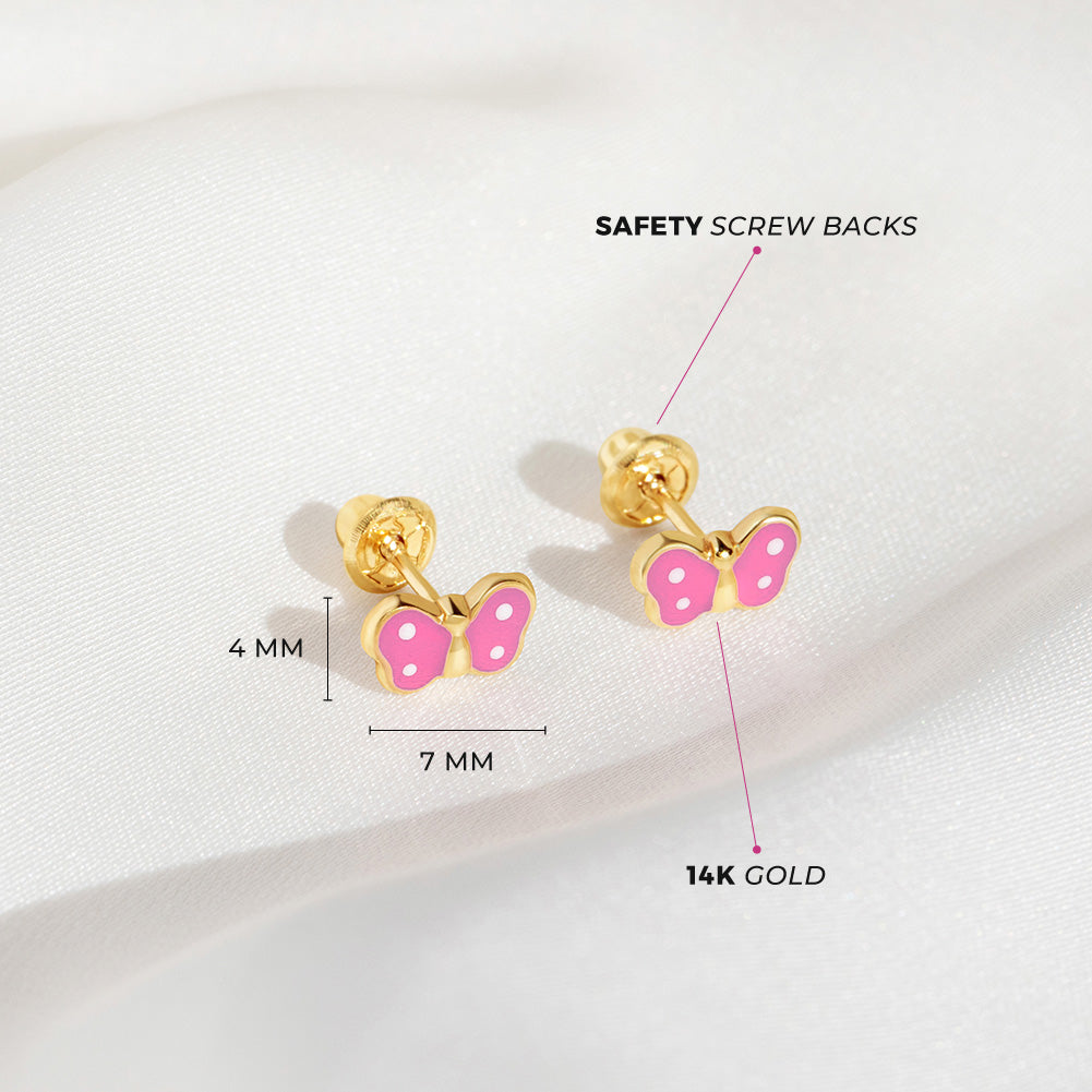 Baby Butterfly Mother of Pearl Earrings Screw Back - Pink | 14K White Gold