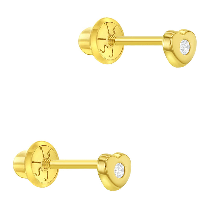 Christening Keepsakes™ - 14K Yellow Gold Screw Back Cubic Zirconia (CZ)  Cross Earrings for Girls - Safety threaded screw back post - BEST SELLER
