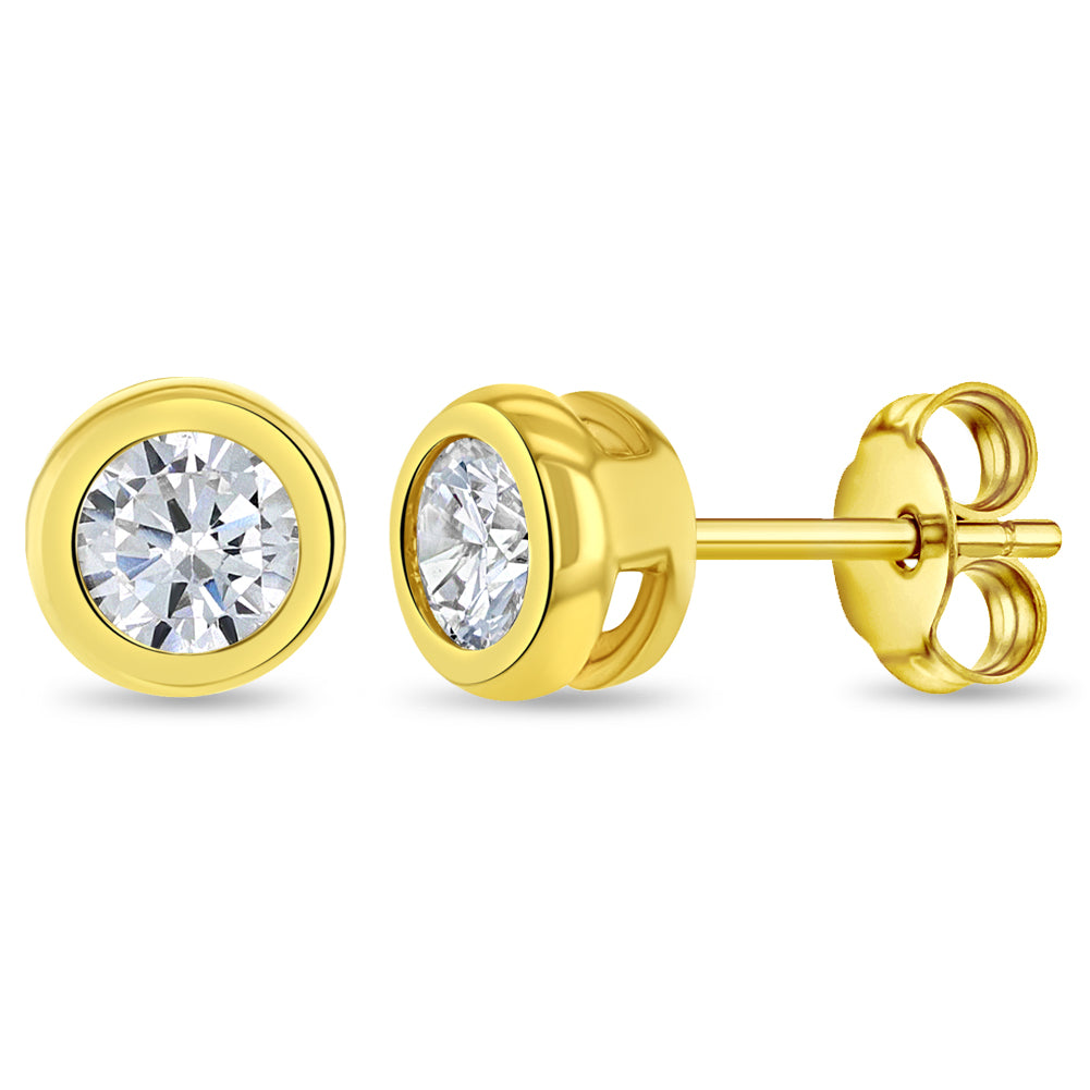 14k Gold Bezel Set Clear Women's Earrings