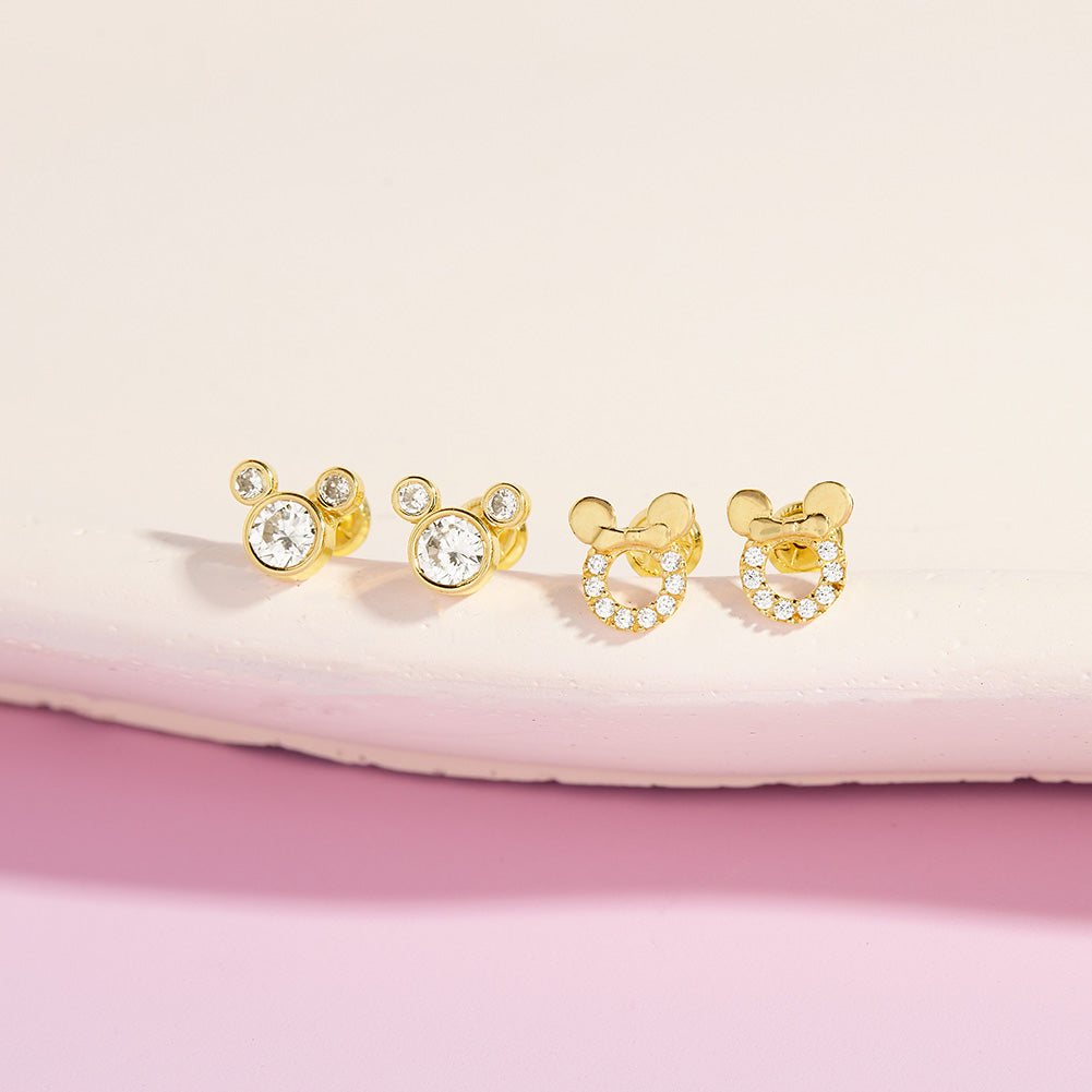 14k Gold Petite Mouse Clear CZ Kids / Children's / Girls Earrings Safety Screw Back