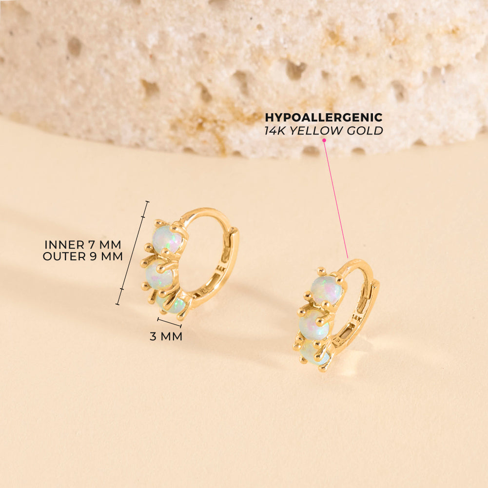 14k Gold Opal Pronged 7mm Baby / Toddler / Kids Earrings Hoop