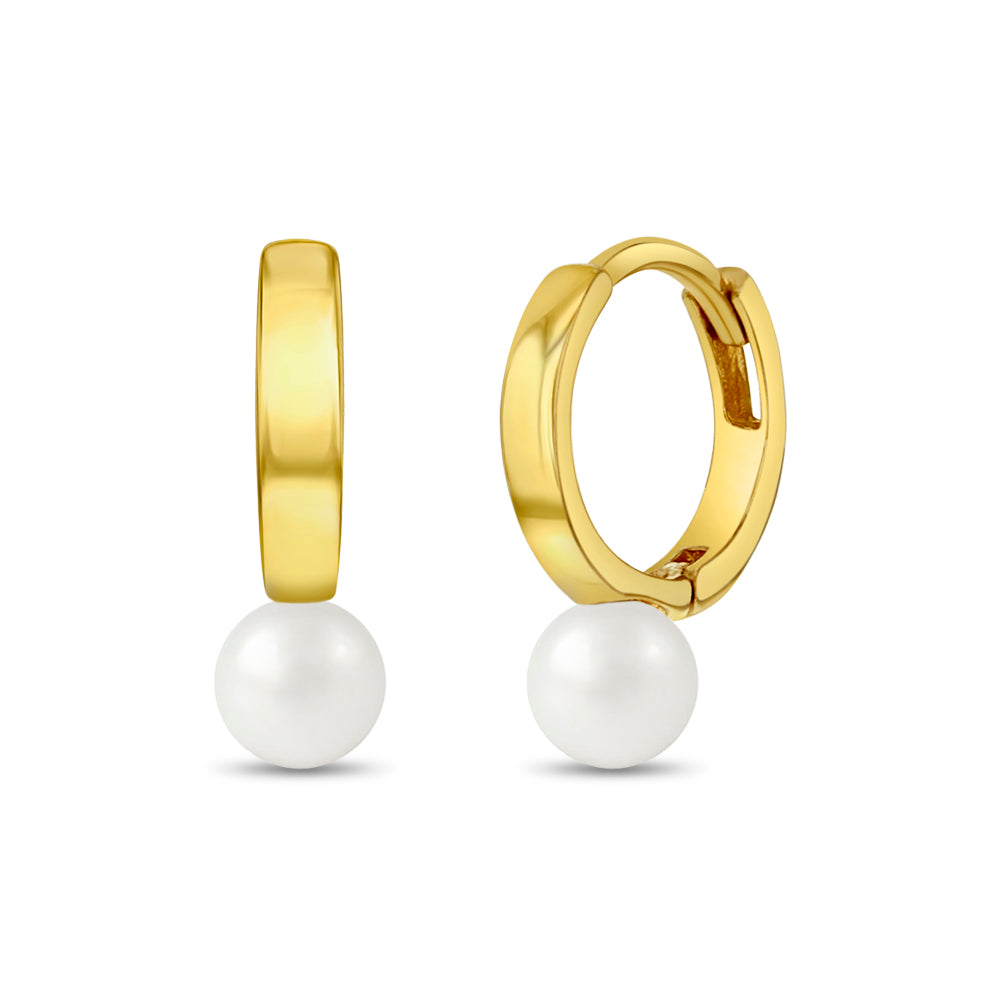 14k Gold Tiny Simulated Pearl 7mm Baby / Toddler / Kids Earrings Hoop