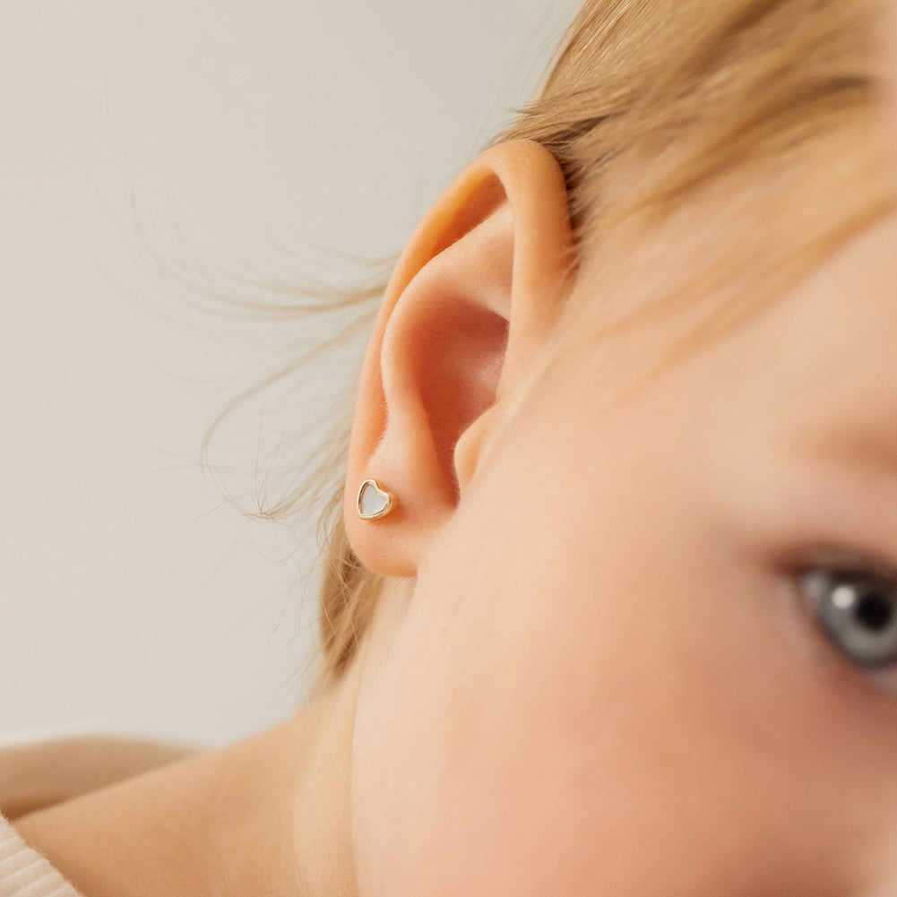 14k Gold Genuine Diamond Heart Baby / Toddler / Kids Earrings Safety Screw  Back, In Season Jewelry