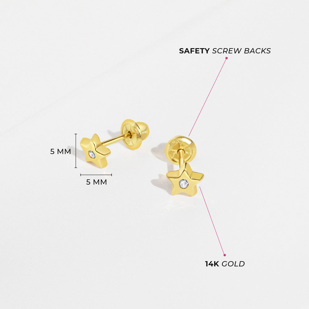 14k Gold Polished CZ Solitaire Kids Screw Back Earrings – Jewelsforkidsuk