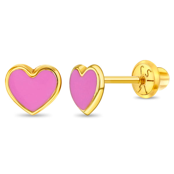 14k Solid Yellow Gold, Enamel buy Red Heart Screwback Earrings, Baby Girls Children Women Earrings