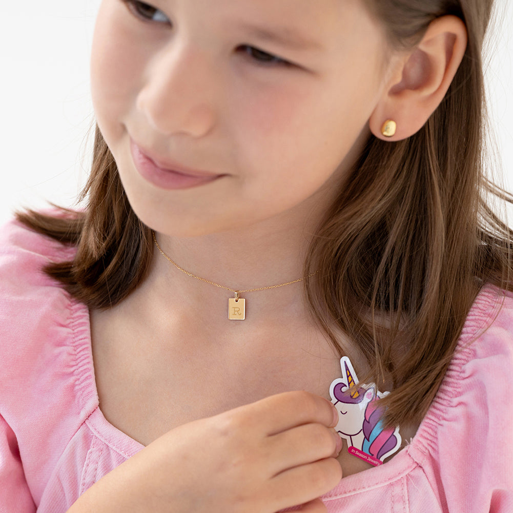 14k Gold Square Engravable Kids / Children's / Girls Pendant/Necklace